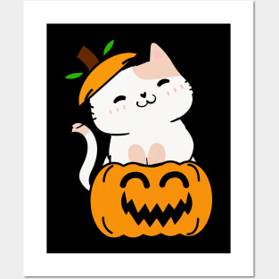 Funny Persian cat is in a pumpkin Posters and Art